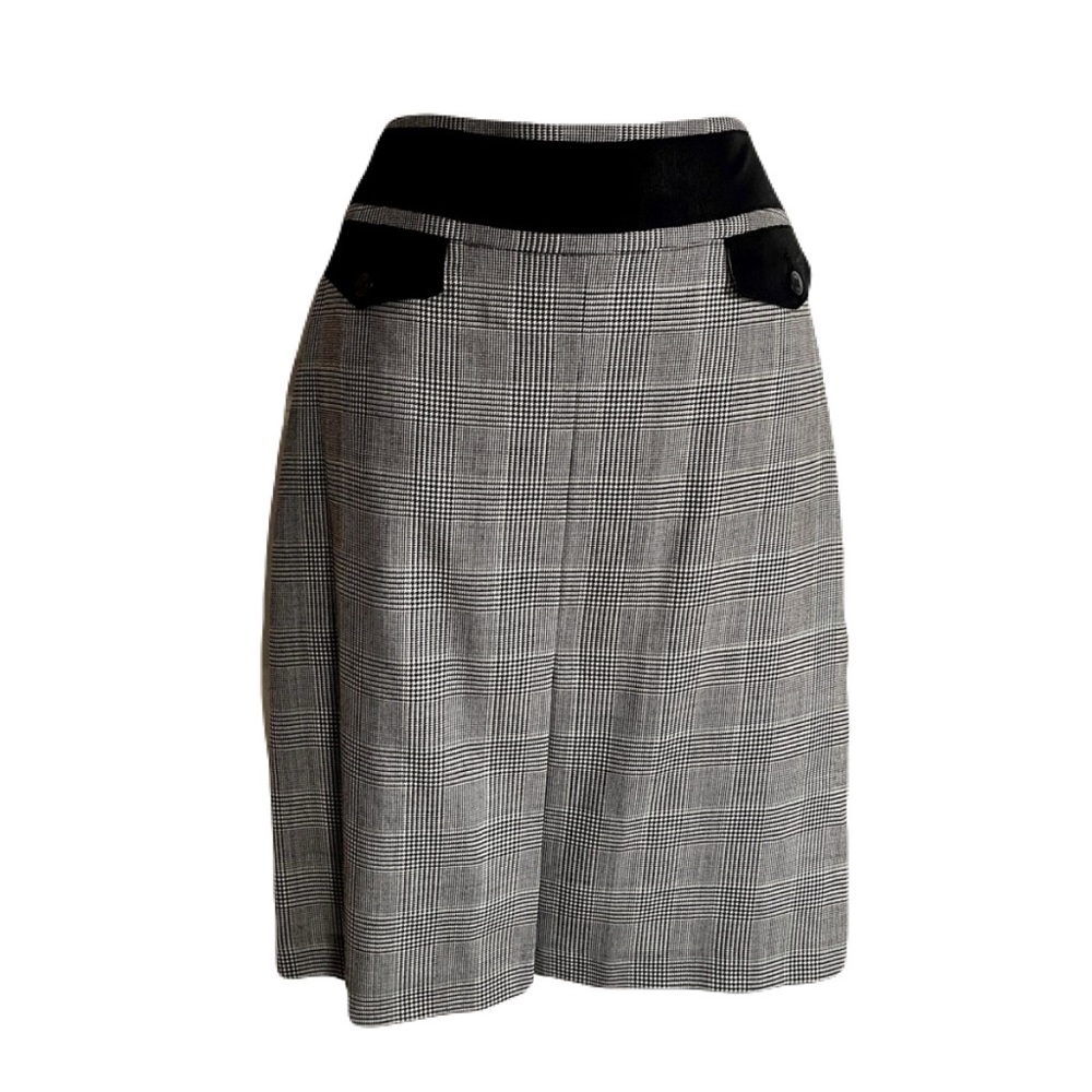 Emanuel Ungaro Black and White Glen Plaid 100% Wool Skirt, Size 10